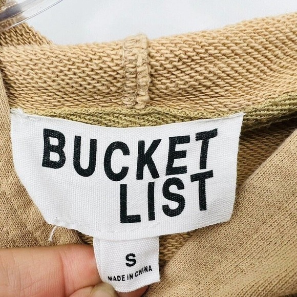 Bucket List Womens S Tan Button Front Ribbed Trim Hooded Sweatshirt Pockets - Picture 6 of 10